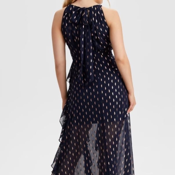 Laura Navy Ruffle Dress with Gold (never worn), Size 2 - Picture 3 of 4